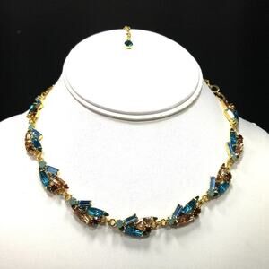 Blue Topaz Rhinestone Necklace, Mid Century Style, 1990s Vintage, 18 Inches